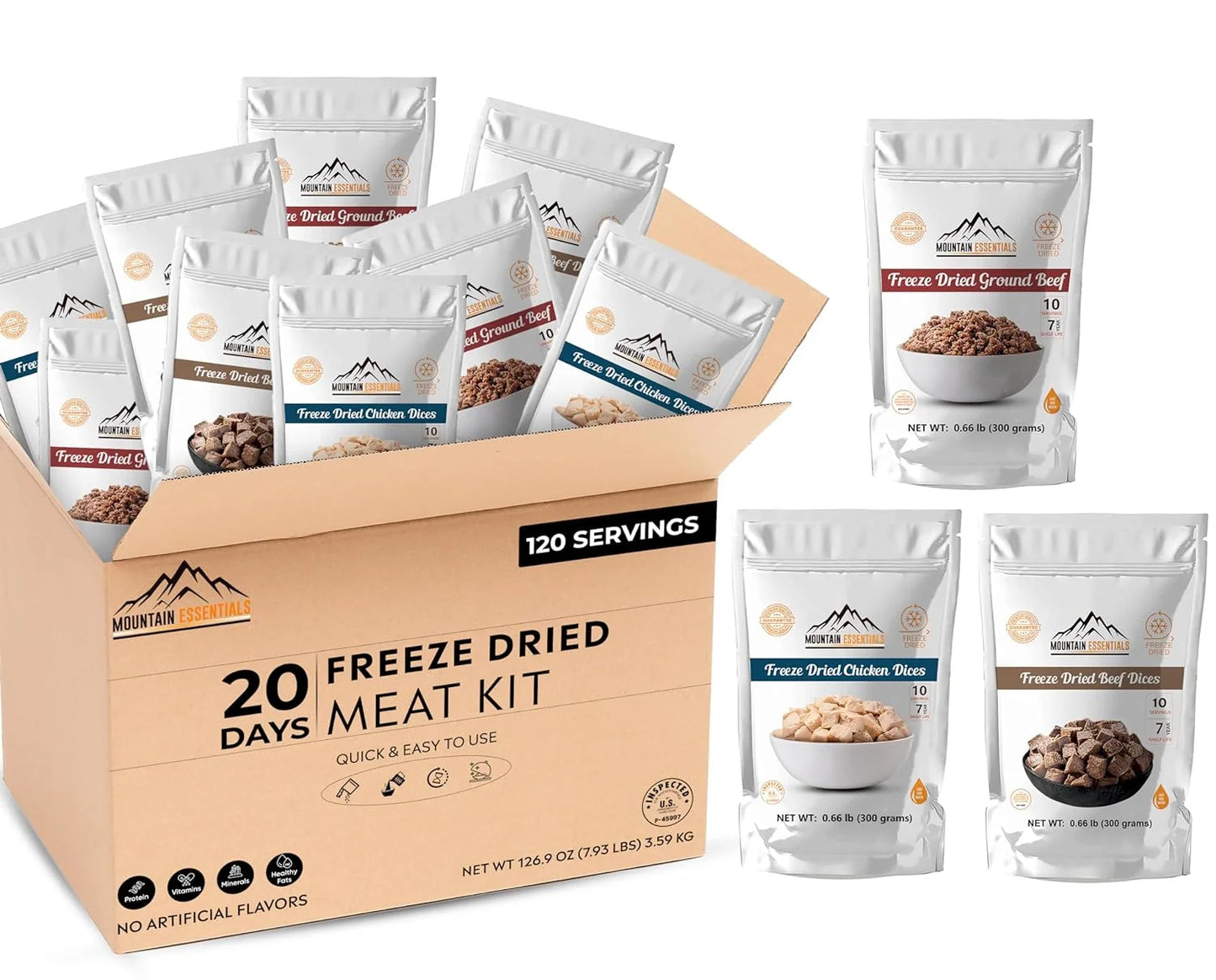 120 Servings Freeze Dried Premium Variety Meat Kit | High Protein Intake Contains 2988 Protein Packed Emergency Long Shelf Stable Easy Prep Food for Survival, Camping & Backpacking