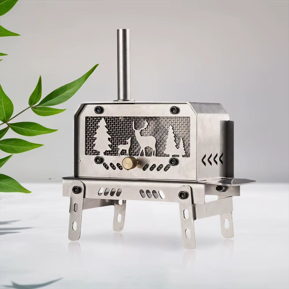 Portable Mini Folding Charcoal Stove Stainless Steel Outdoor Fire Pit Heater, Detachable Wood Burner for Camping