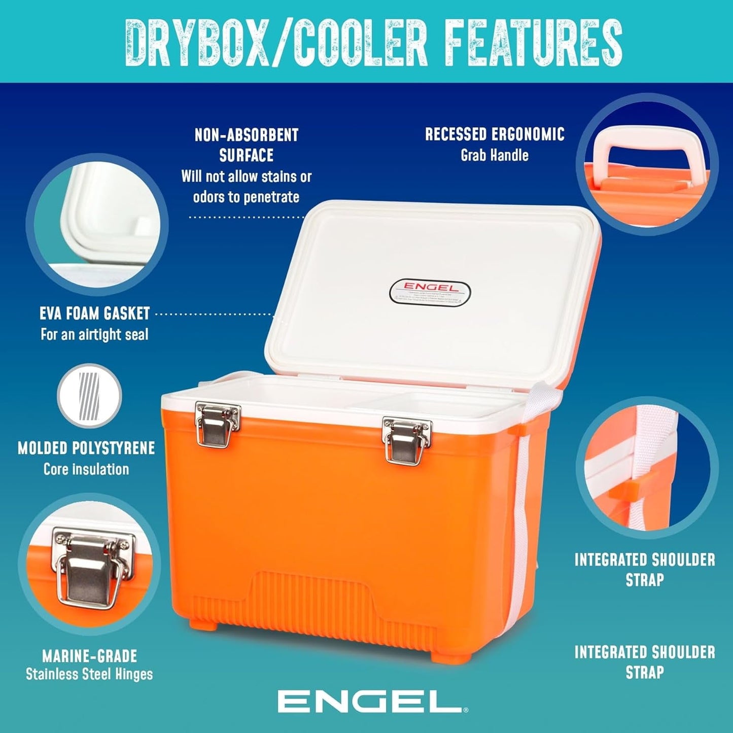 19 Qt Leak-Proof Compact Insulated Drybox Cooler - Orange High-Visibility