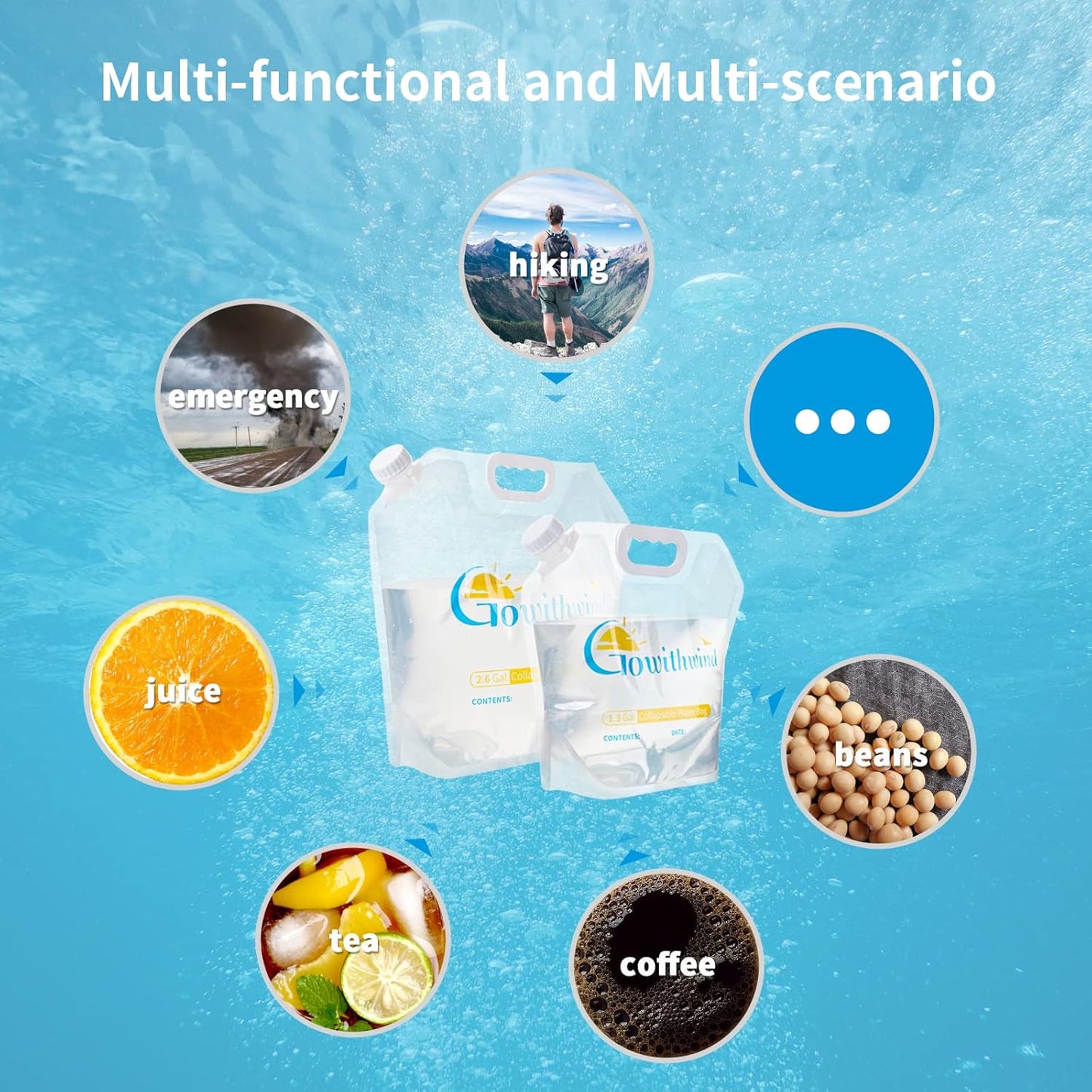 Collapsible Water Storage Container Bag, 2×2.6 Gallon Water Jugs, BPA Free Food Grade Plastic Bladder for Emergency Camping Hiking Backpack, No-Leak Freezable Foldable Water Bottles