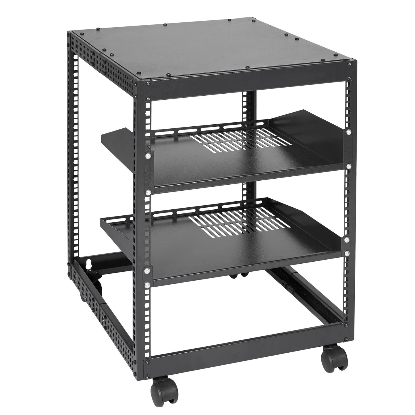 VEVOR 12U Open Frame Server Rack, 15''-40'' Adjustable Depth, Free Standing or Wall Mount Network Server Rack, 4 Post AV Rack with Casters, Holds All Your Networking IT Equipment AV Gear Router Modem