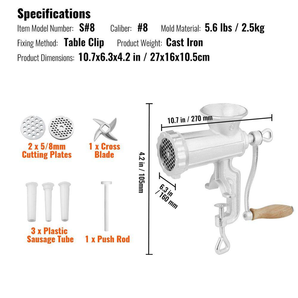 Manual Meat Grinder, Heavy-Duty Cast-Iron Hand Meat Grinder with Steel Table Clamp, Meat Mincer Sausage Maker