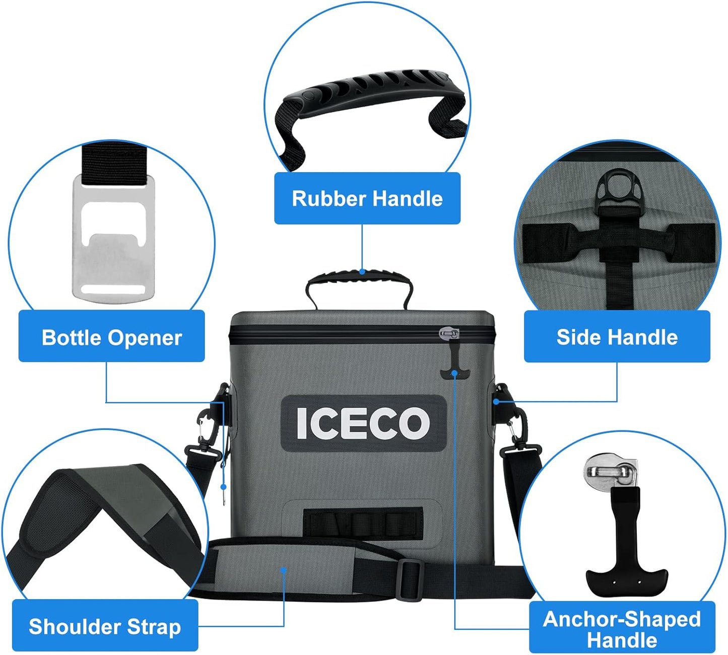 Soft Sided Cooler Bag, Insulated Leak Proof Soft Cooler Bag Portable with Shoulder Strap Bottle Opener for Camping Travel Beach Fishing Boating