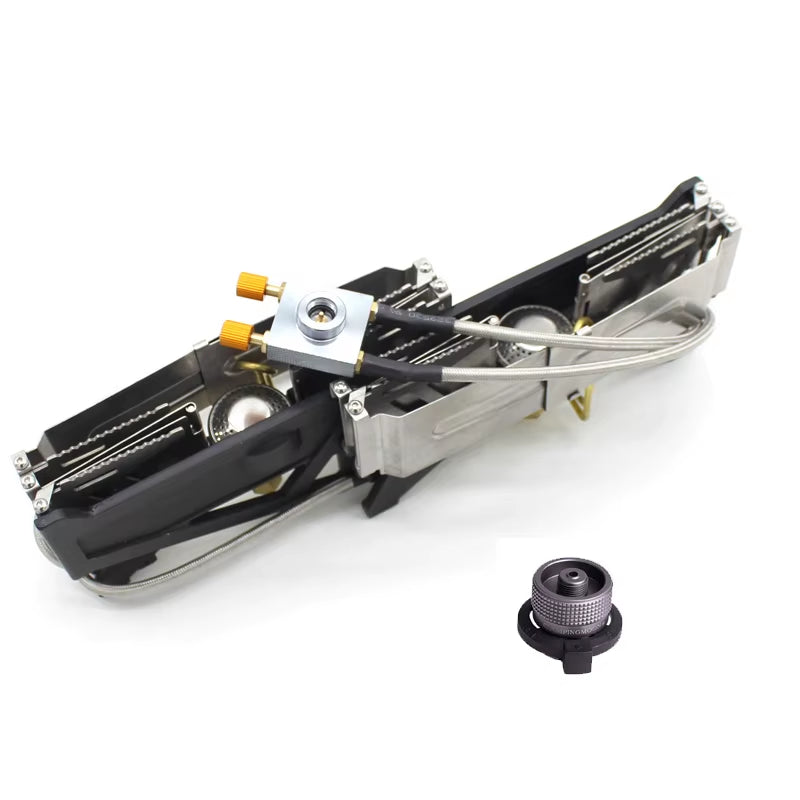 BRS-32 Double Head Gas Stove Portable Outdoor Camping Furnace Fire Switch Free Adjustable Control Cookware Set