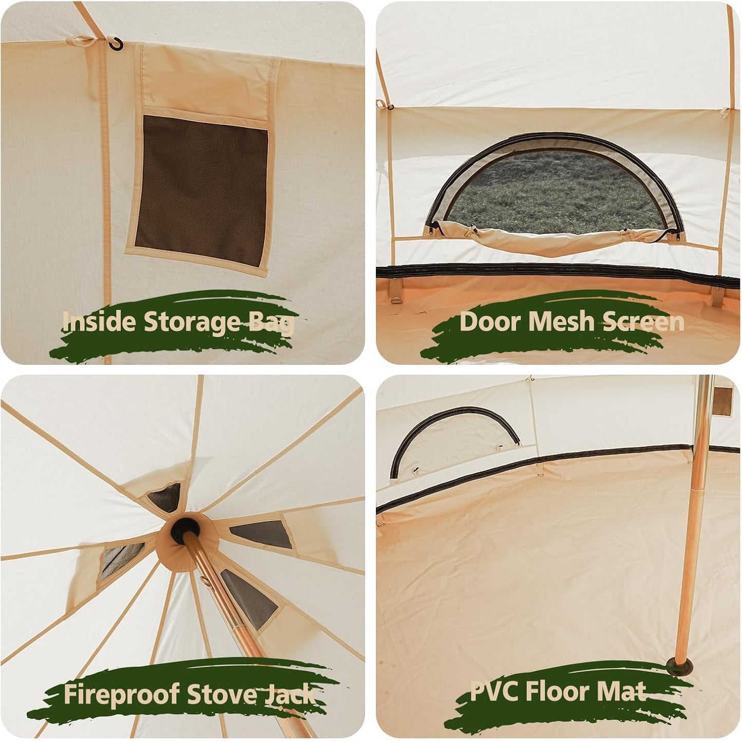 Canvas Bell Tent Luxury Yurt for Family Glamping, Waterproof Breathable Cotton, 4 Season with Removable Floor (Fire Water Repellent, 13.1Ft(4M))