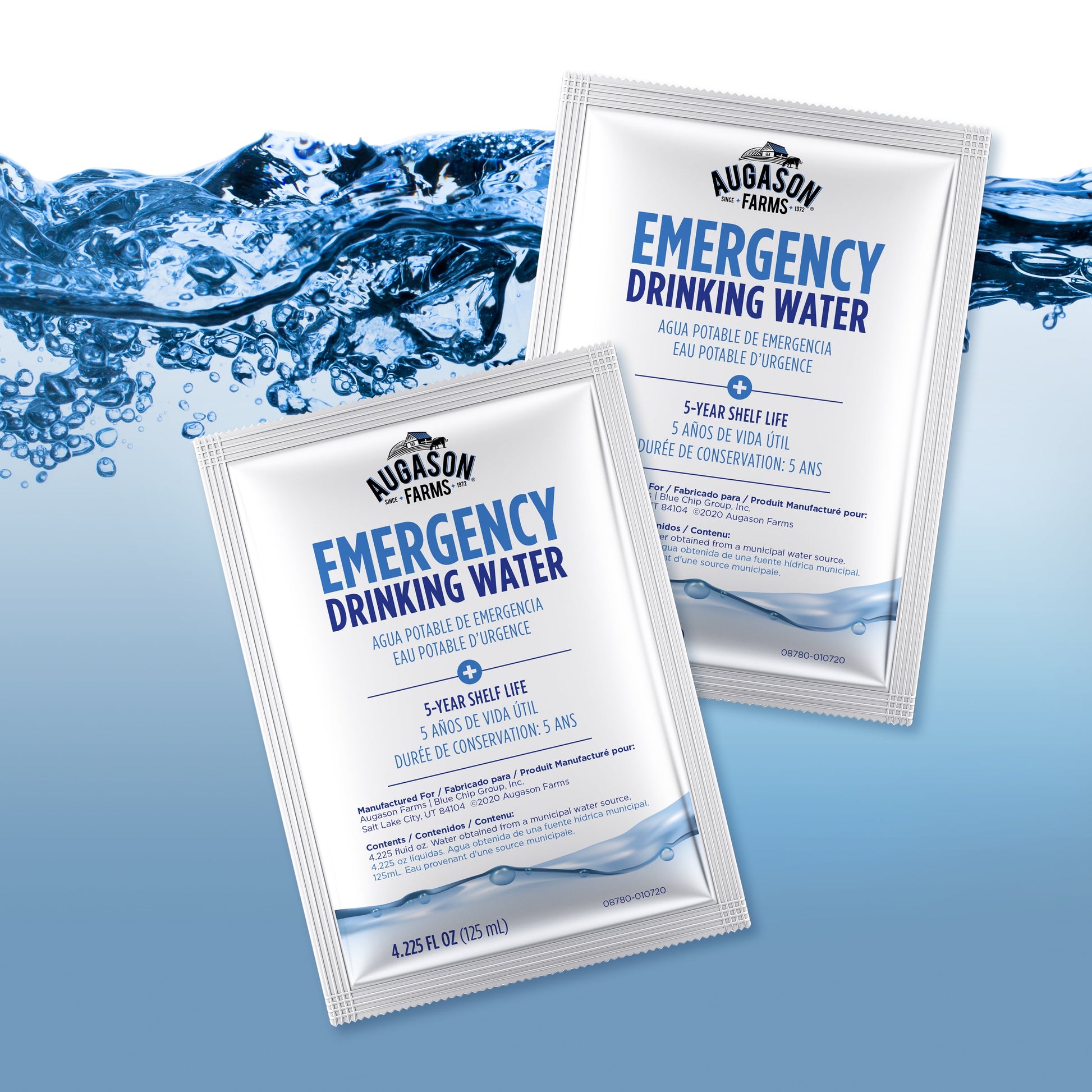 Emergency Drinking Water, Case of 100 Pouches, 4.22 Ounces Each