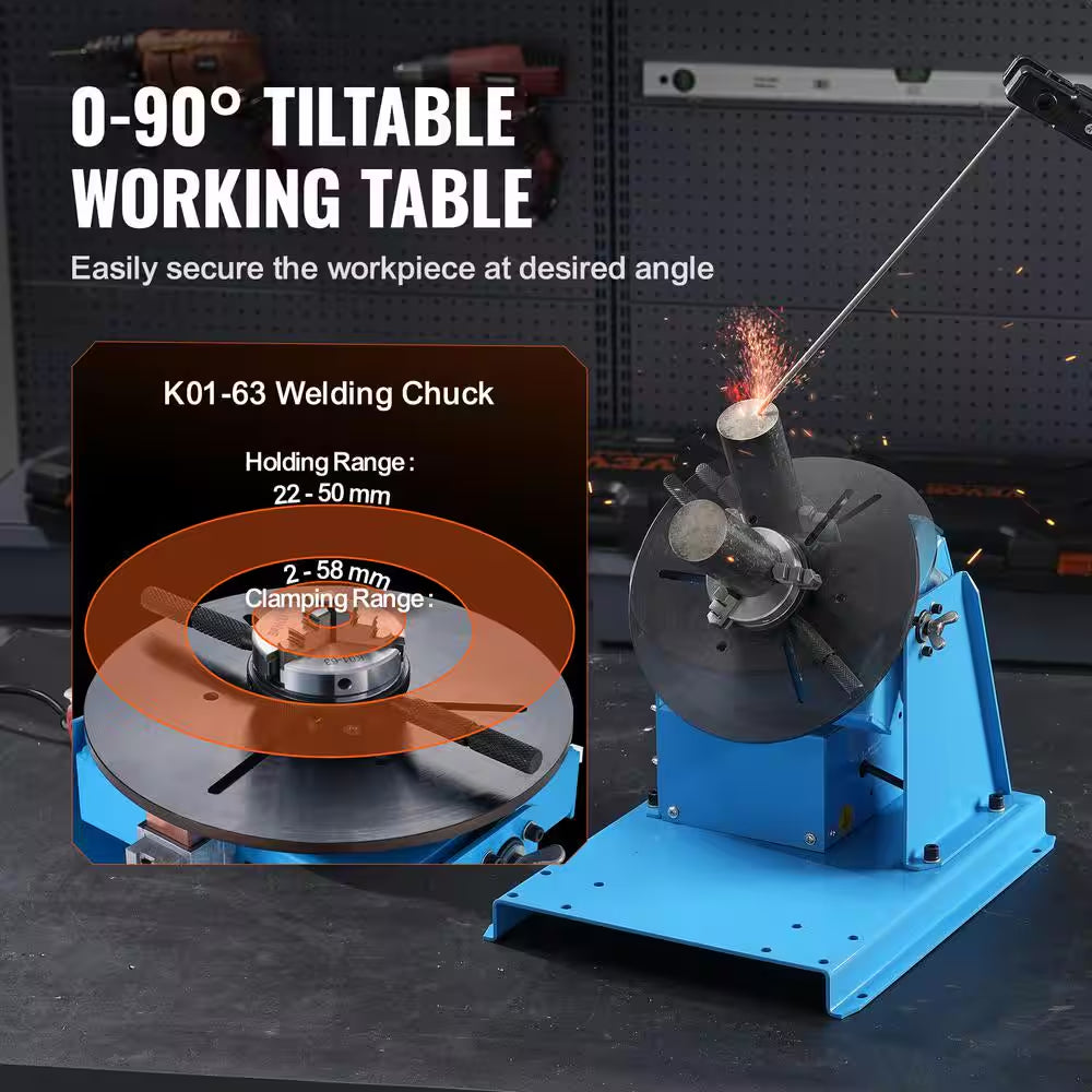 Rotary Welding Positioner 10KG 0-90° Welding Turntable Table with 8.1 In. 3-Jaw Lathe Chuck 1 to 12 RPM 20W for Welding