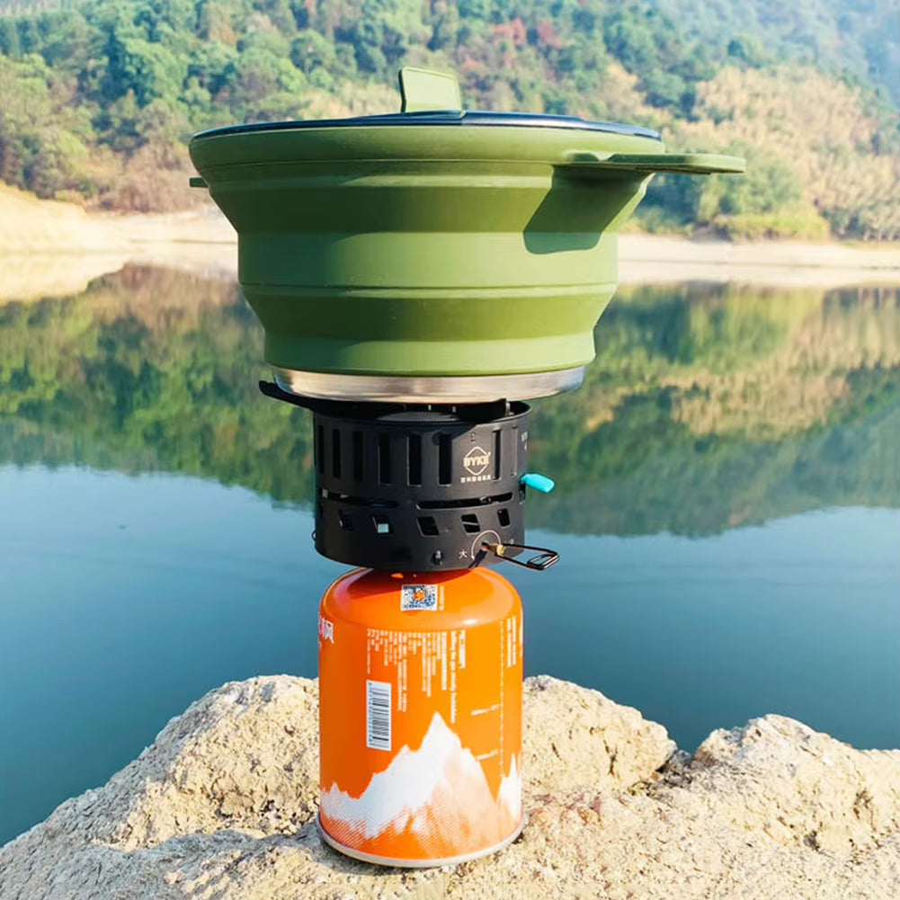 Foldable Portable Camping Cook Pot Saving Space Open Fire Coffee Pot Heat Resistant with Handle for Hiking Backpacking Tableware