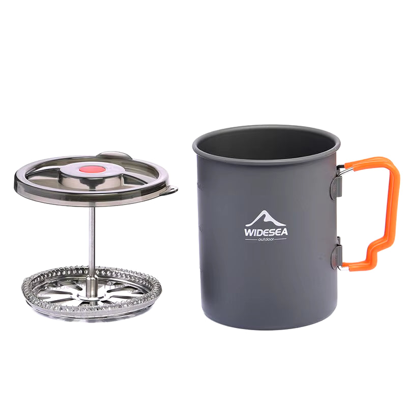 Camping Coffee Pot with French Press Outdoor Cup Mug Cookware for Hiking Trekking