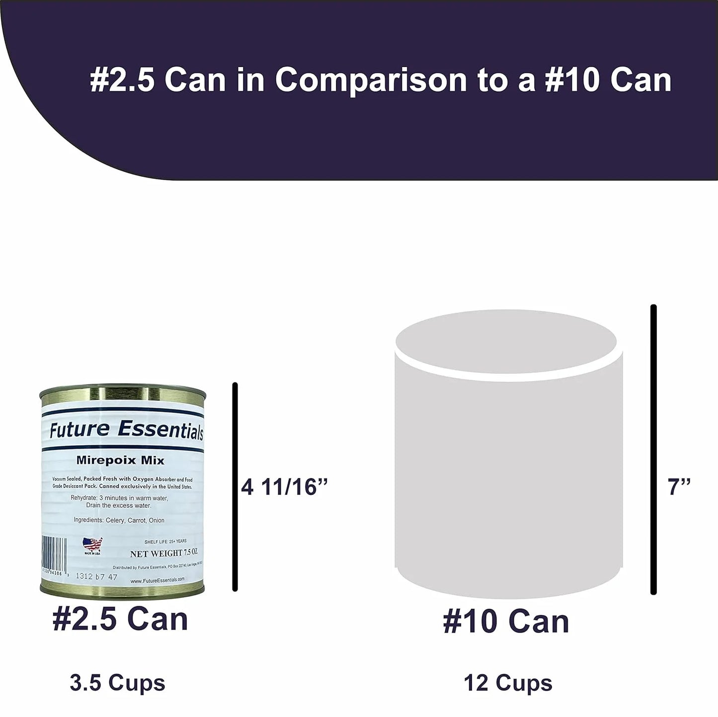 (12 Cans Pack)  Dehydrated Mirepoix Mix (Soffritto) with Dried Carrots, Celery & Onions | Stable Emergency Food | Hiking, Backpacking & Camping | Easy Prep Survival Food | #2.5 Can