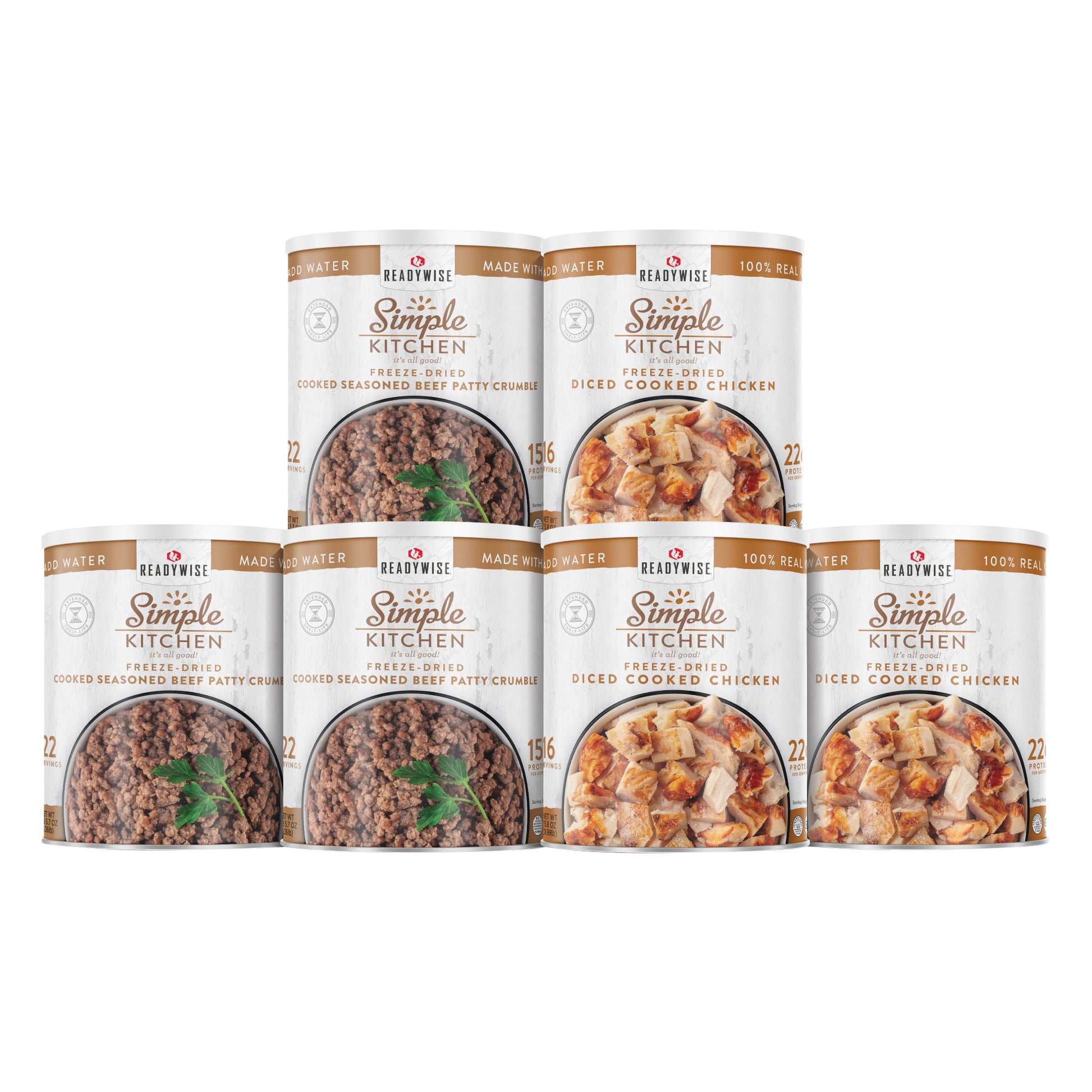 Readywise Simple Kitchen Protein Bundle, Freeze Dried Chicken & Beef (114 Total Servings)