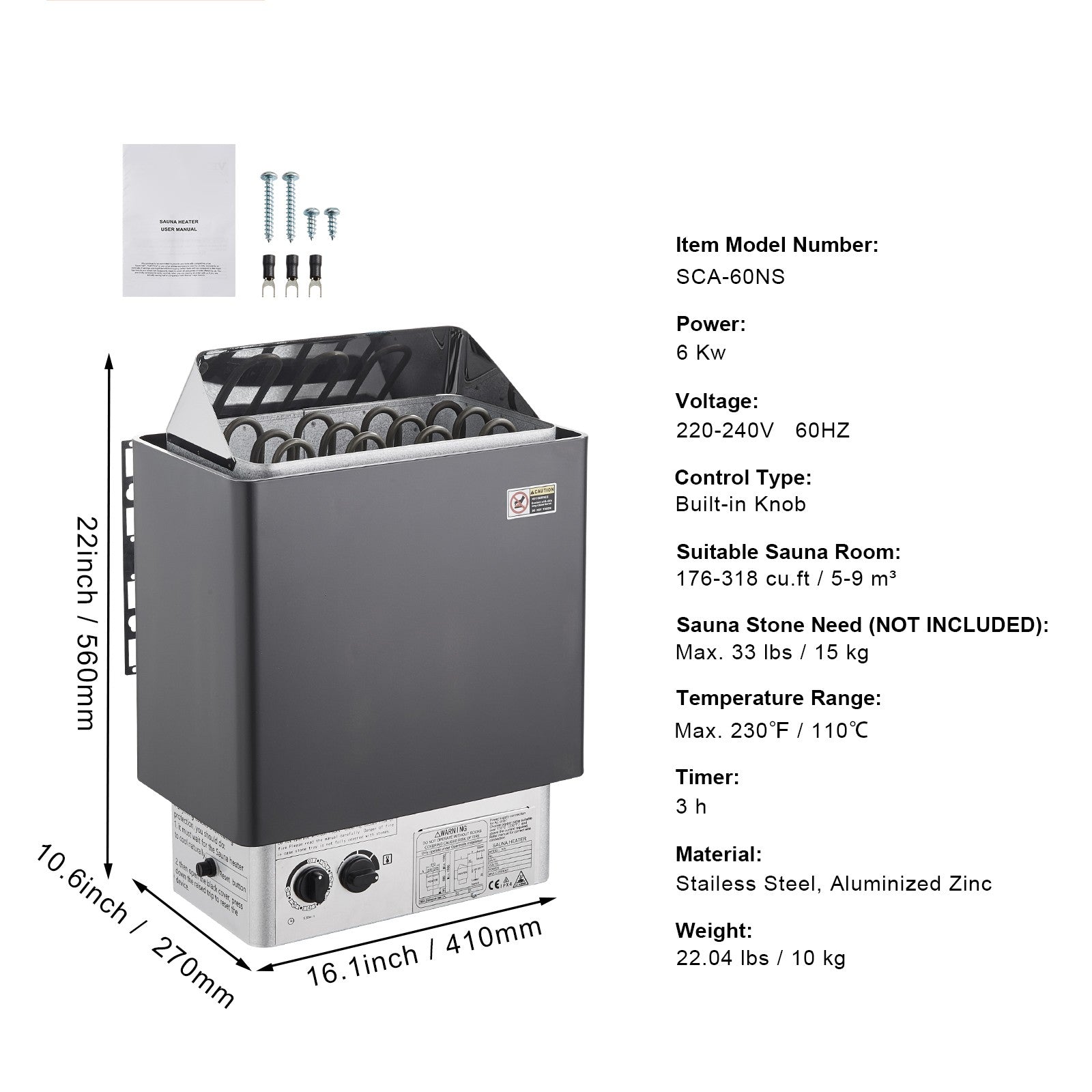 Uimoso Sauna Heater Stove 6KW Wet & Dry Stailess Steel W/ Internal Controller