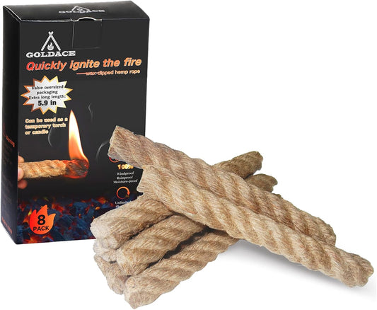 100% Windproof, Rainproof and Moisture- Emergency Survival Tool Kits| Long-Lasting Fire Starters for Campfires| Camping Cooking Kindling Tinder| Fire Rope Hemp Core| Unlimited Shelf Life