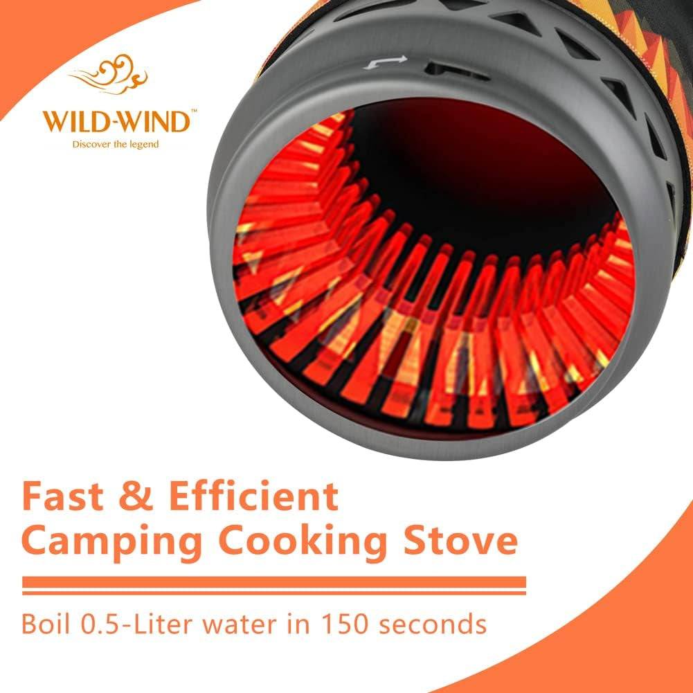 X2 Camping and Backpacking Stove Cooking System, Outdoor Portable Camp Gas Stoves Burner with 0.75L Pot & 0.25L Pan, Piezo Ignition, for Hiking, Fishing, Hunting, Orange