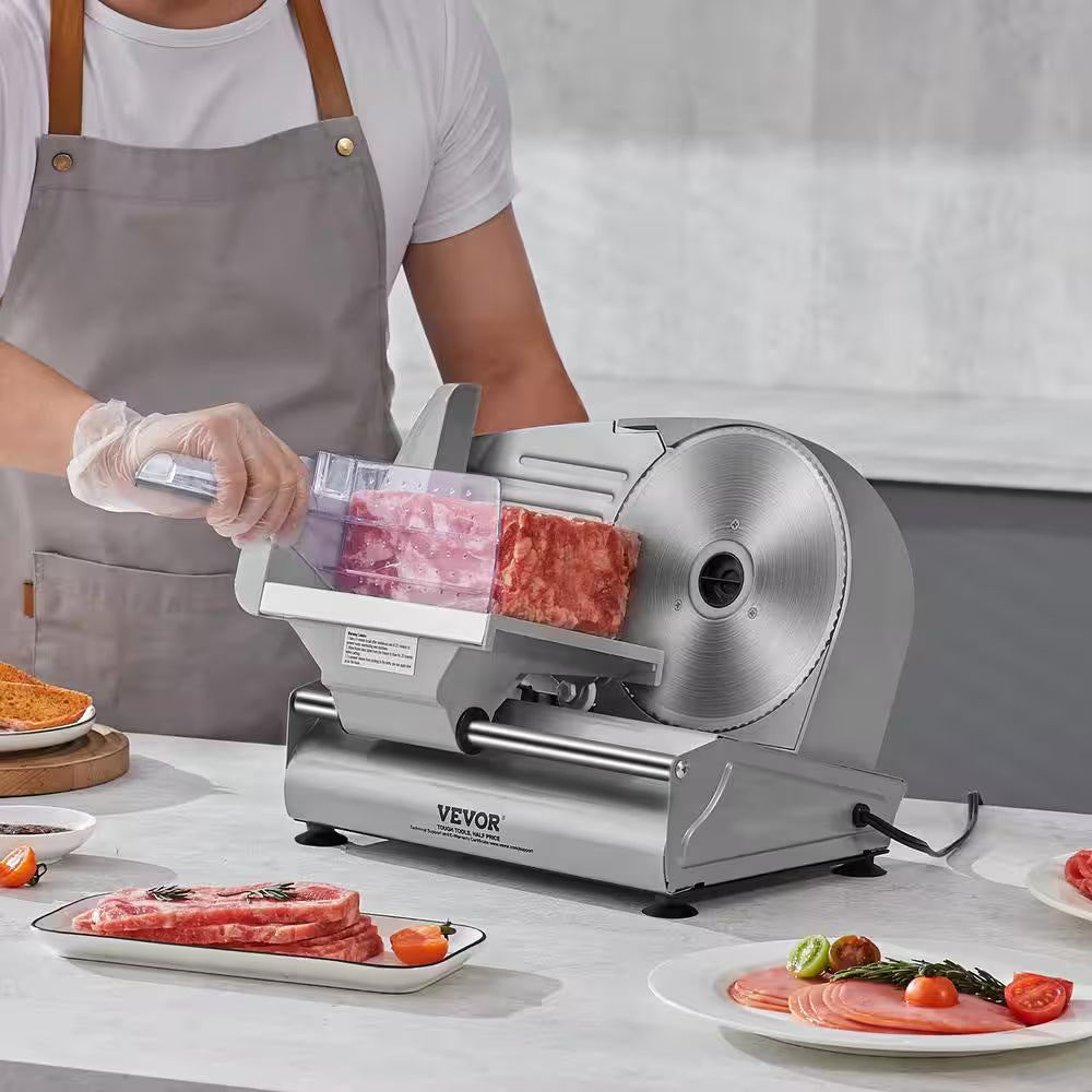 Meat Slicer 180 Watt Electric Deli Slicer with 7.5 In. SUS420 Stainless Steel Blade and Blade Guard for Home Use Silver