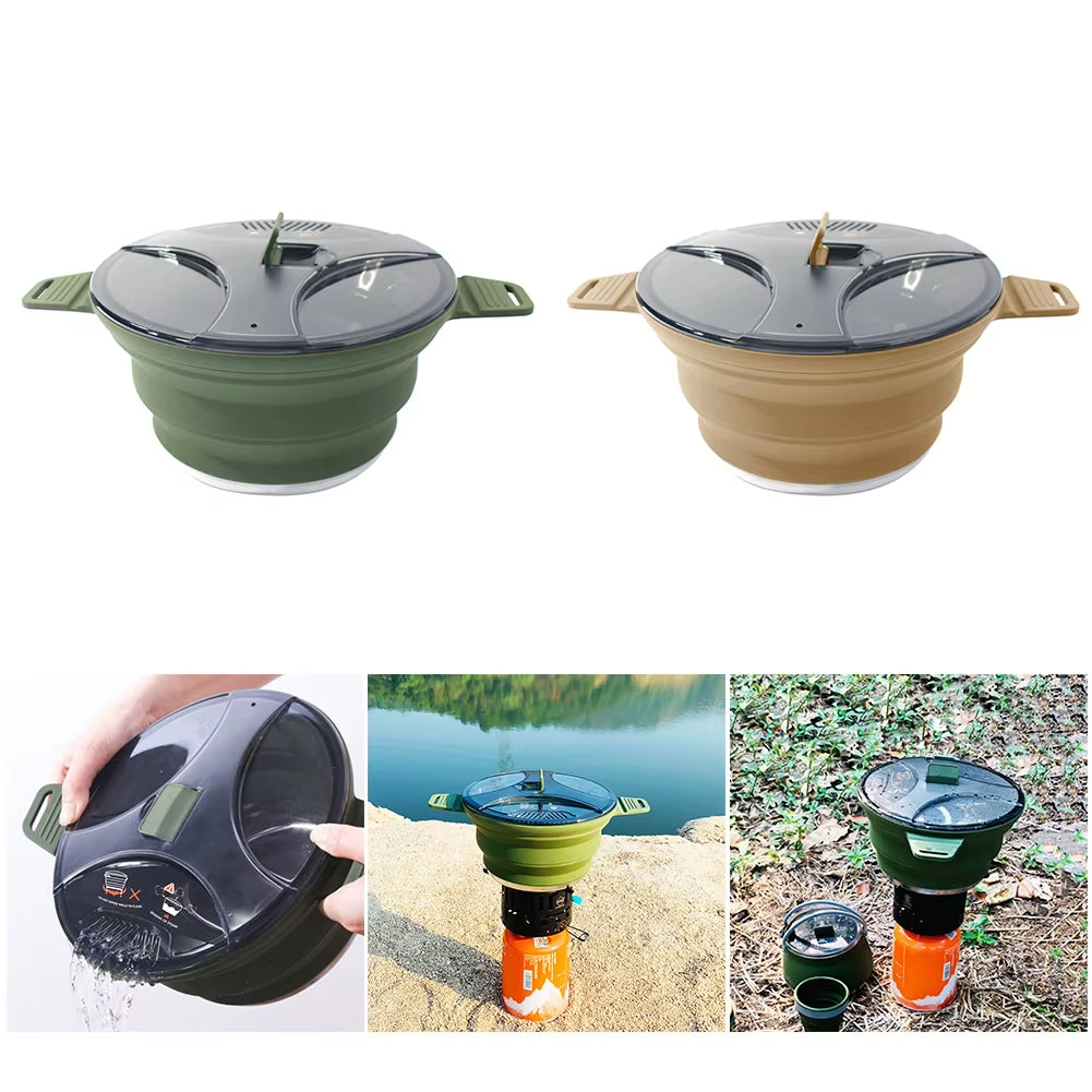 Foldable Portable Camping Cook Pot Saving Space Open Fire Coffee Pot Heat Resistant with Handle for Hiking Backpacking Tableware