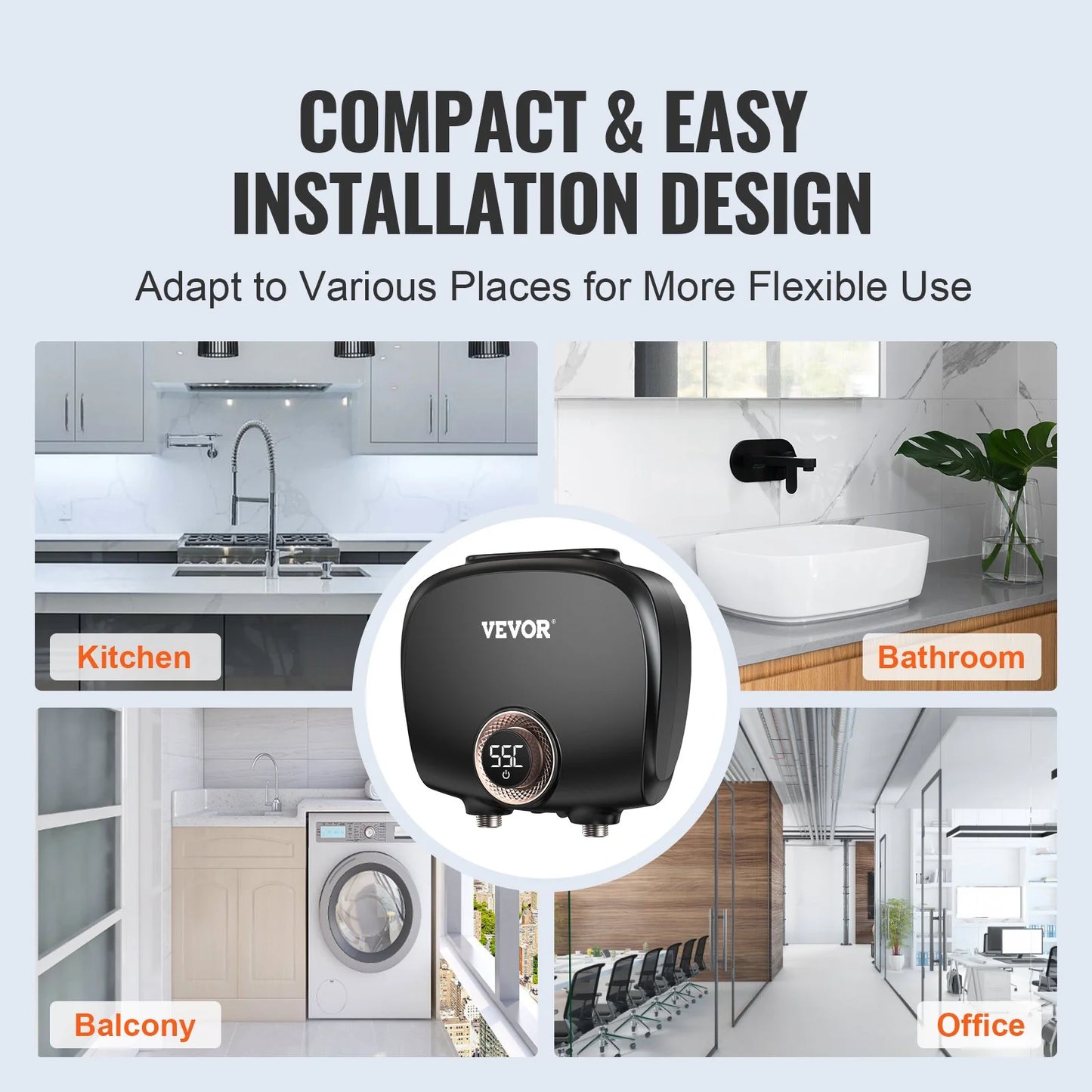 VEVOR Tankless Water Heater Electric, 7Kw on Demand Instant under Sink Water Boiler, Digital Temperature Display & Easy Installation & 24-Hour Water Supply, for Kitchen Bathroom Faucet and Shower