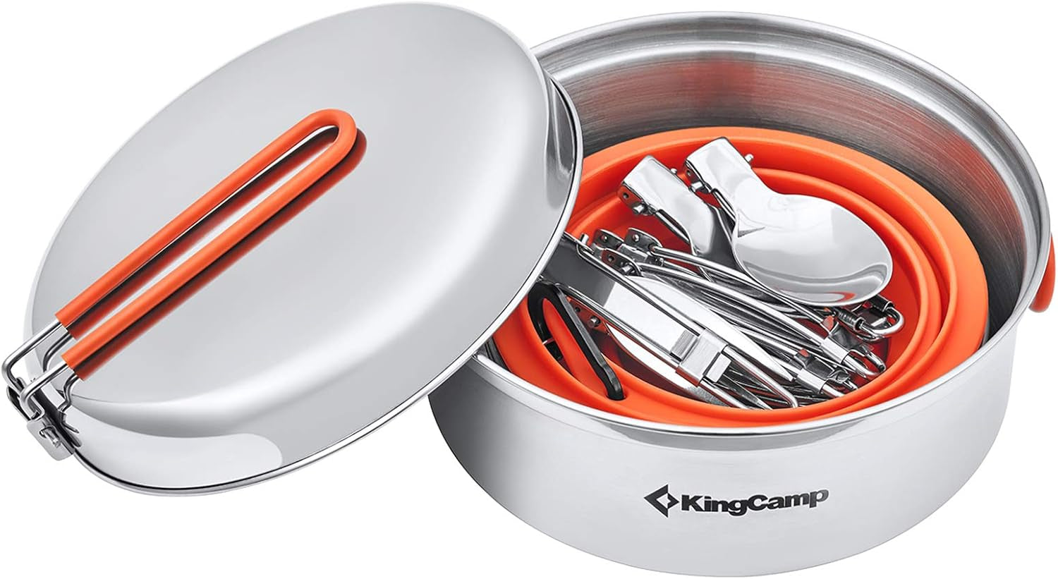 Stainless Steel Camping Cookware Set Open Fire Cookware Backpacking Cooking Mess Kit Lightweight Camping Pots and Pans with Plates and Bowls Kit Hiking Cooking Gear 17/25PCS for 2-3 Person