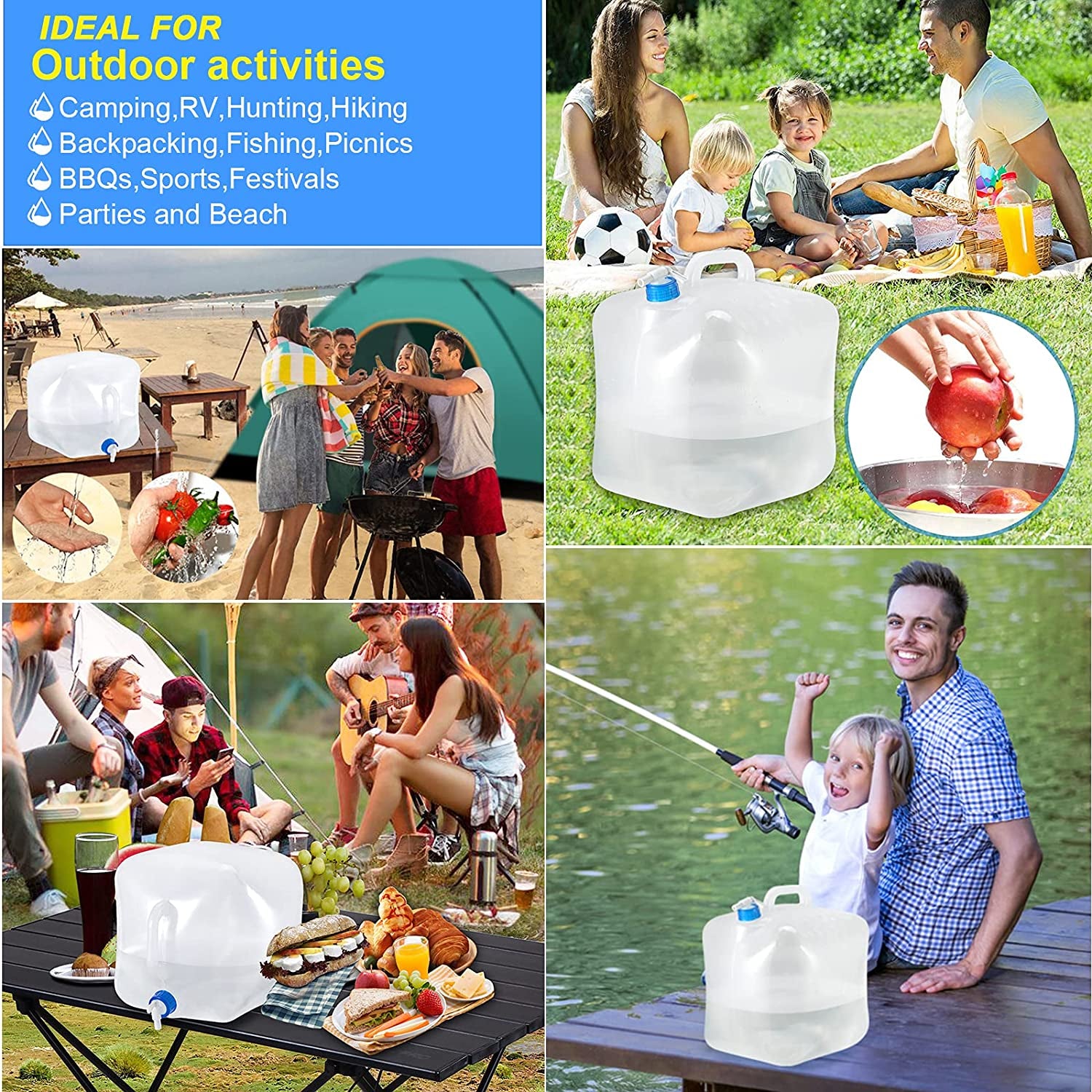 Collapsible Water Container with Spigot, BPA Free Storage Jug Canteen for Outdoor Camping Hiking & Emergency Survival Kit, Foldable Portable