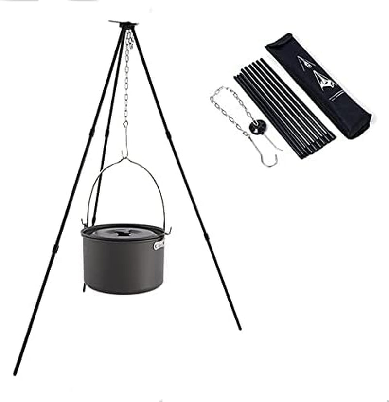 31.5" Camping Tripod 3 Sections Aluminum Telescopic Campfire Tripods Portable Outdoor Cooking Tripod with Adjustable Suspension Chain and Carrying Bag for Camping(Black)