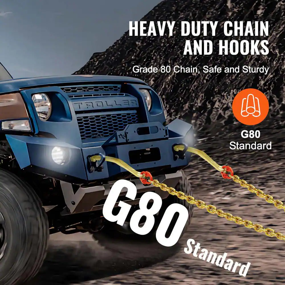 5/16 In. X 2 Ft. G80 Tow Chain J Hook V-Chain Bridle Grab Hook Wrecker 10800 Lbs.