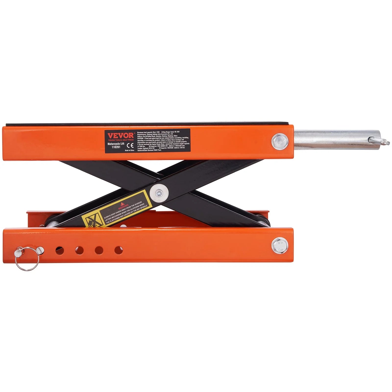 VEVOR Motorcycle Lift, 1100 LBS Motorcycle Scissor Lift Jack with Wide Deck & Safety Pin, 3.7-13.8 Center Hoist Crank Stand, Steel Scissor Jack for Street Bikes, Cruiser Bikes, Touring Motorcycles