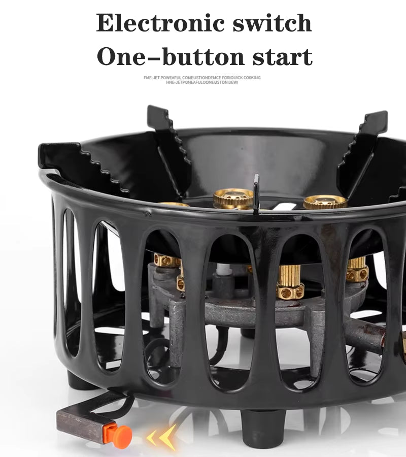 Outdoor Hiking Gas Stove 21000W 7-Core Strong Fire Power Camping Picnic BBQ Burner Portable Windproof Electronic Ignition Stoves