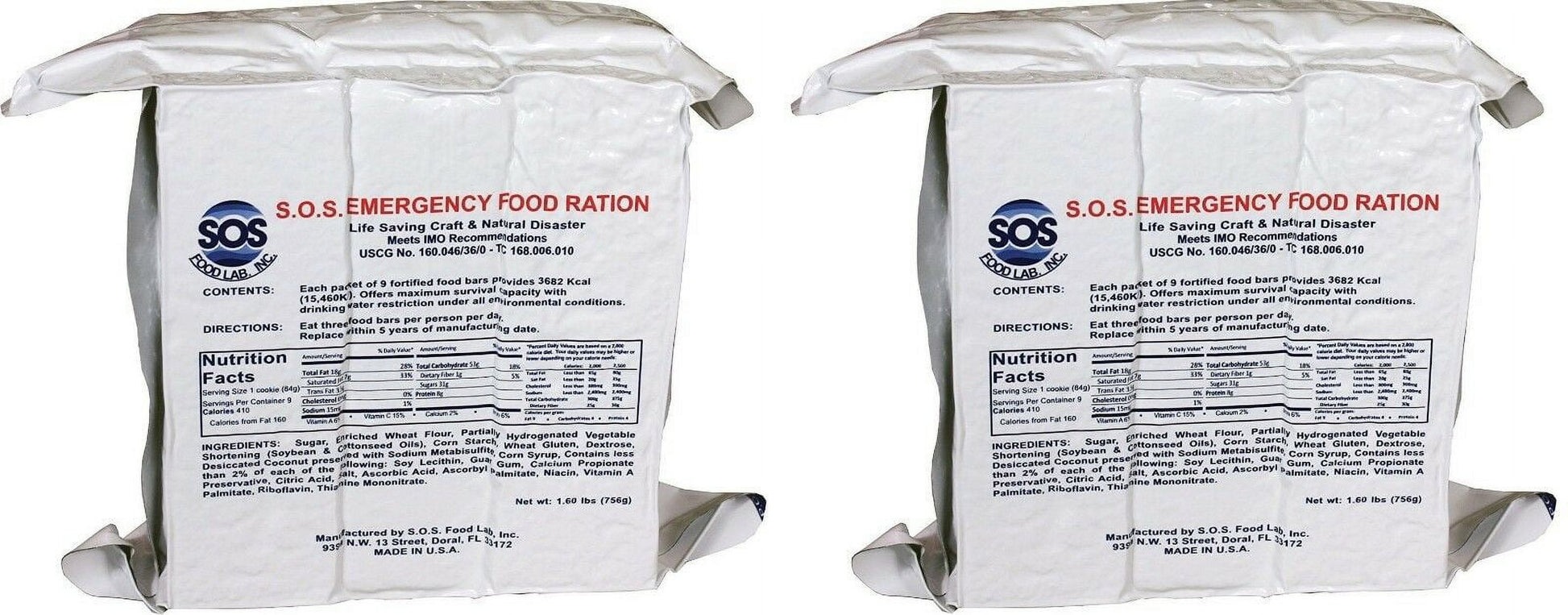 (2)  Rations EMERGENCY Disaster 3600 Calorie Food Bar Survival 3 Day 72 Hour