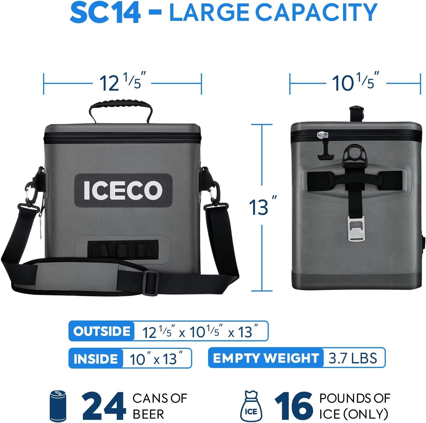 Soft Sided Cooler Bag, Insulated Leak Proof Soft Cooler Bag Portable with Shoulder Strap Bottle Opener for Camping Travel Beach Fishing Boating