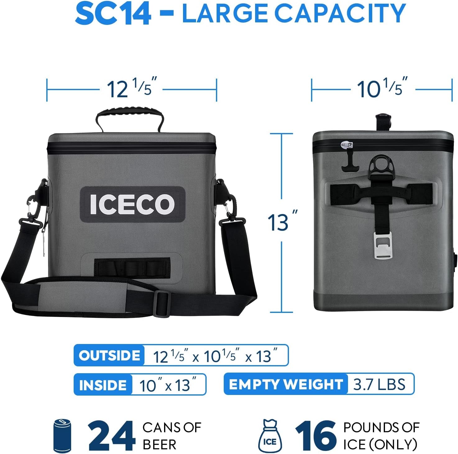 Soft Sided Cooler Bag, Insulated Leak Proof Soft Cooler Bag Portable with Shoulder Strap Bottle Opener for Camping Travel Beach Fishing Boating