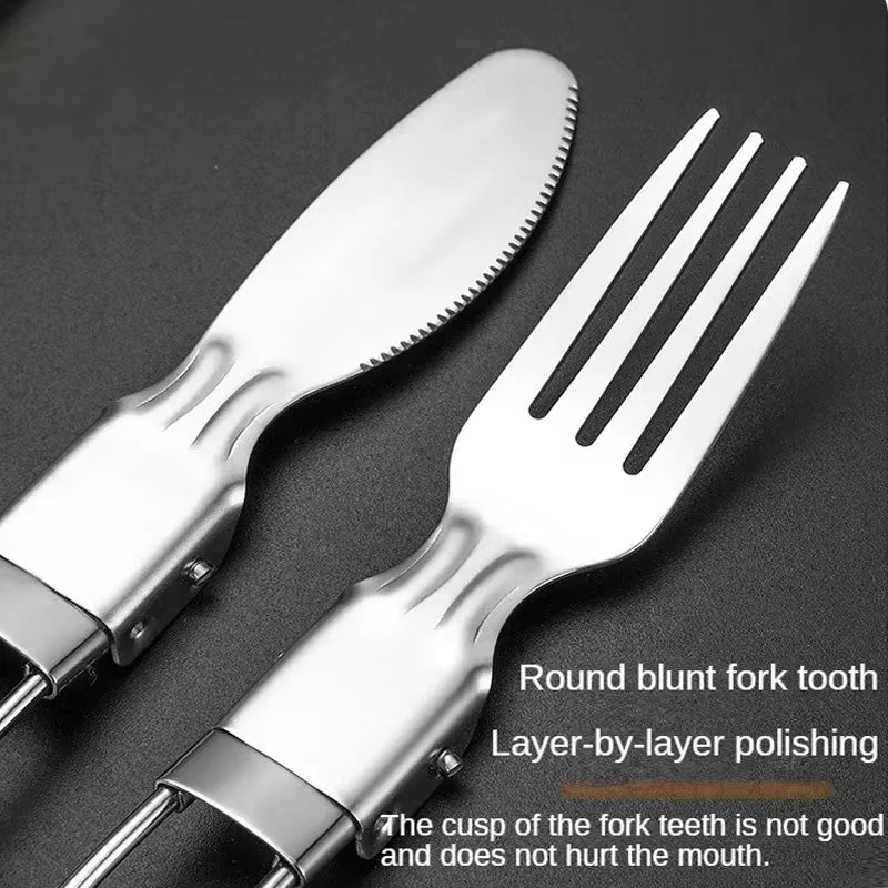 3PCS Mini Portable Outdoor Spoon Fork Tableware Camping Stainless Steel Cutlery Set for Hiking Outdoor Camping Cooking Supplies