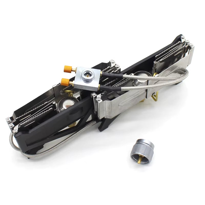 BRS-32 Double Head Gas Stove Portable Outdoor Camping Furnace Fire Switch Free Adjustable Control Cookware Set