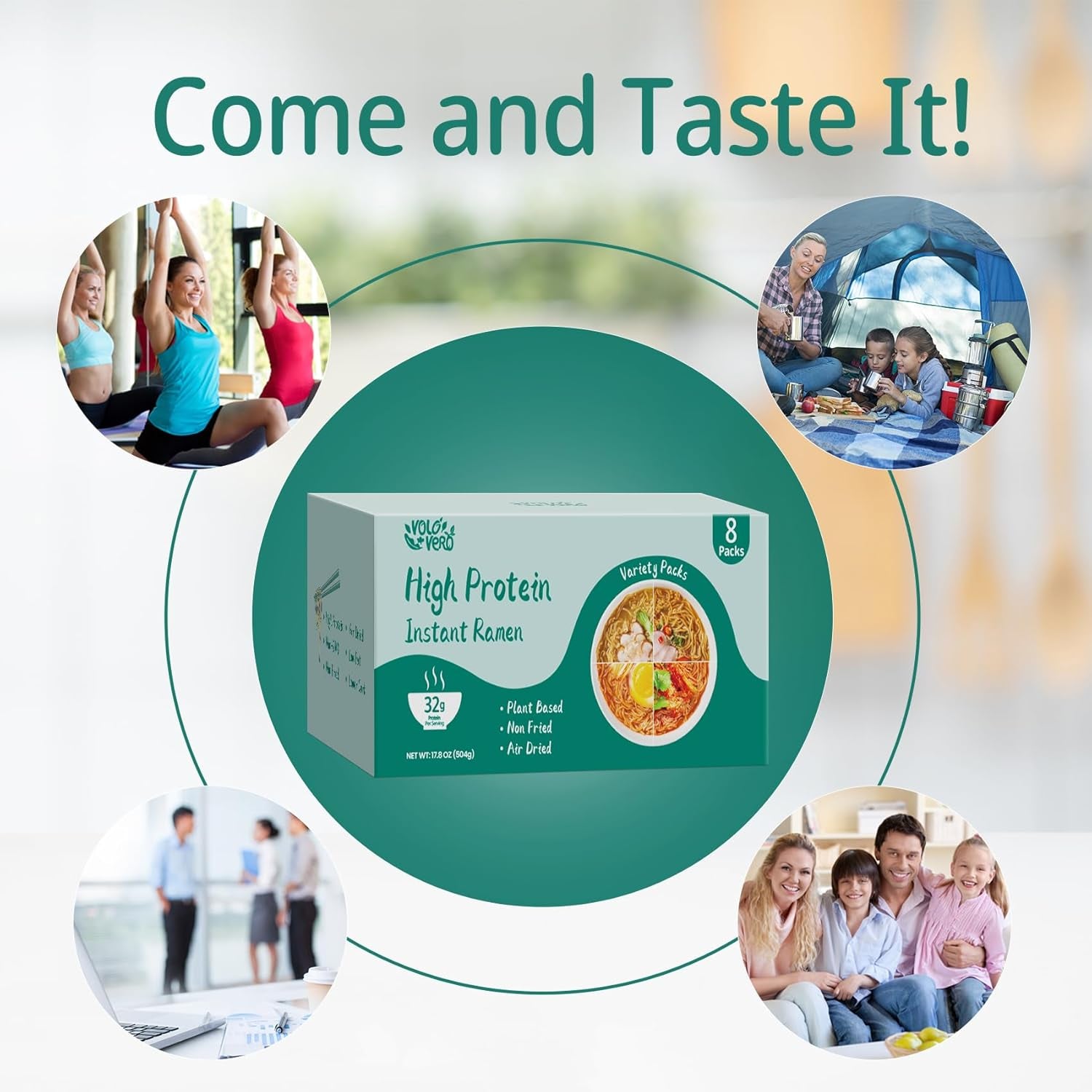 Protein (32G) Ramen Variety Pack - Chicken, Spicy “Beef, Kimchi, Curry”, 8 Packs Instant High Protein Ramen Noodles Soup, Plant-Based, Non-Fried, Vegan, Low Fat, Egg & Dairy Free Healthy Meal