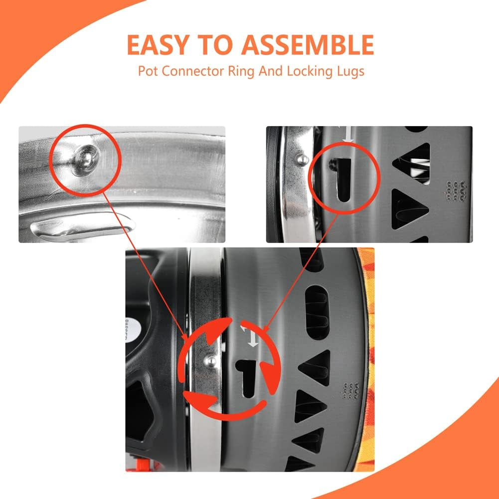 X2 Camping and Backpacking Stove Cooking System, Outdoor Portable Camp Gas Stoves Burner with 0.75L Pot & 0.25L Pan, Piezo Ignition, for Hiking, Fishing, Hunting, Orange