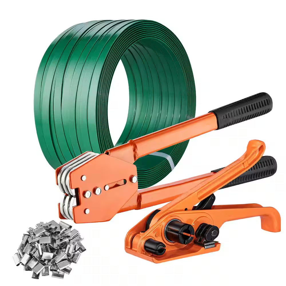 Packaging Strapping Banding Kit with Strapping Tensioner Tool, Banding Sealer Tool, 1000 Ft. PET Band, 300 Metal Seals
