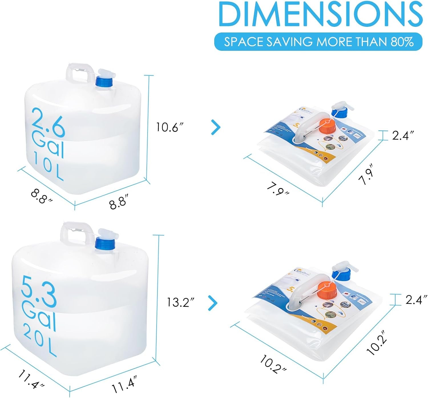 Collapsible Water Container Jug, 5.3 Gallon BPA Free Water Storage Carrier with Spigot, for Camping Backpacking Hiking Outdoors & Emergency, Food-Grade Foldable Portable Survival Gear