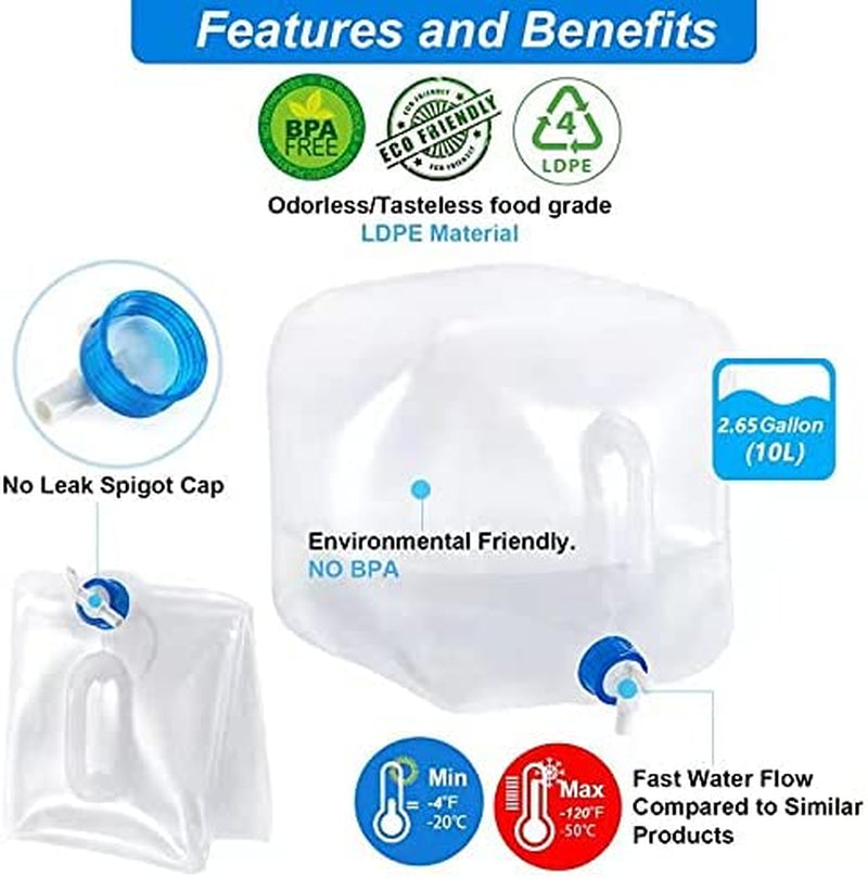 Collapsible Water Container with Spigot, BPA Free Storage Jug Canteen for Outdoor Camping Hiking & Emergency Survival Kit, Foldable Portable