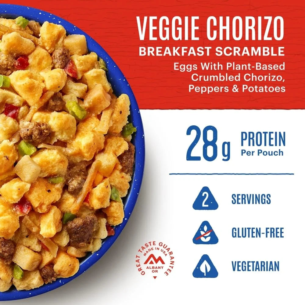 Veggie Chorizo Breakfast Scramble Food (6 Pouches) | Freeze Dried Backpacking & Camping Emergency Food ✅