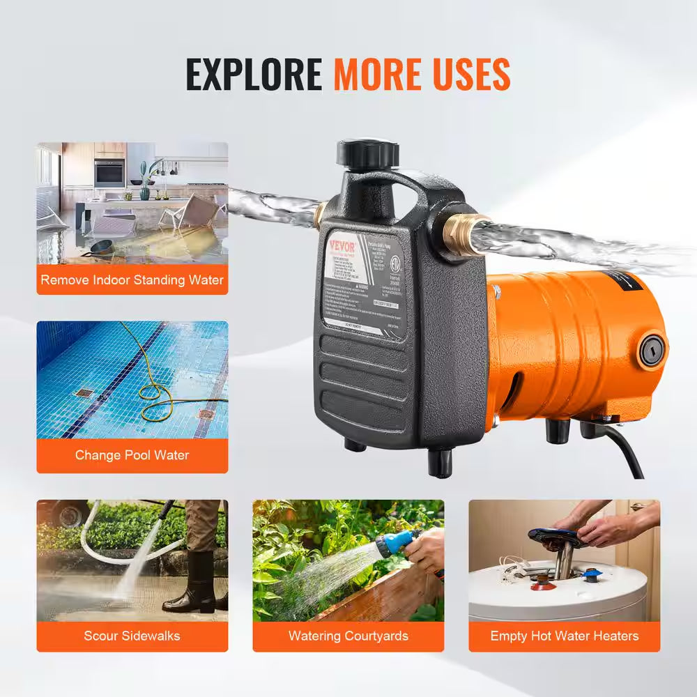 Water Transfer Pump 1/2HP 1600GPH 115-Volt AC Electric Utility Pump with Carbon Brush Filter for Garden Rain Barrel Pool