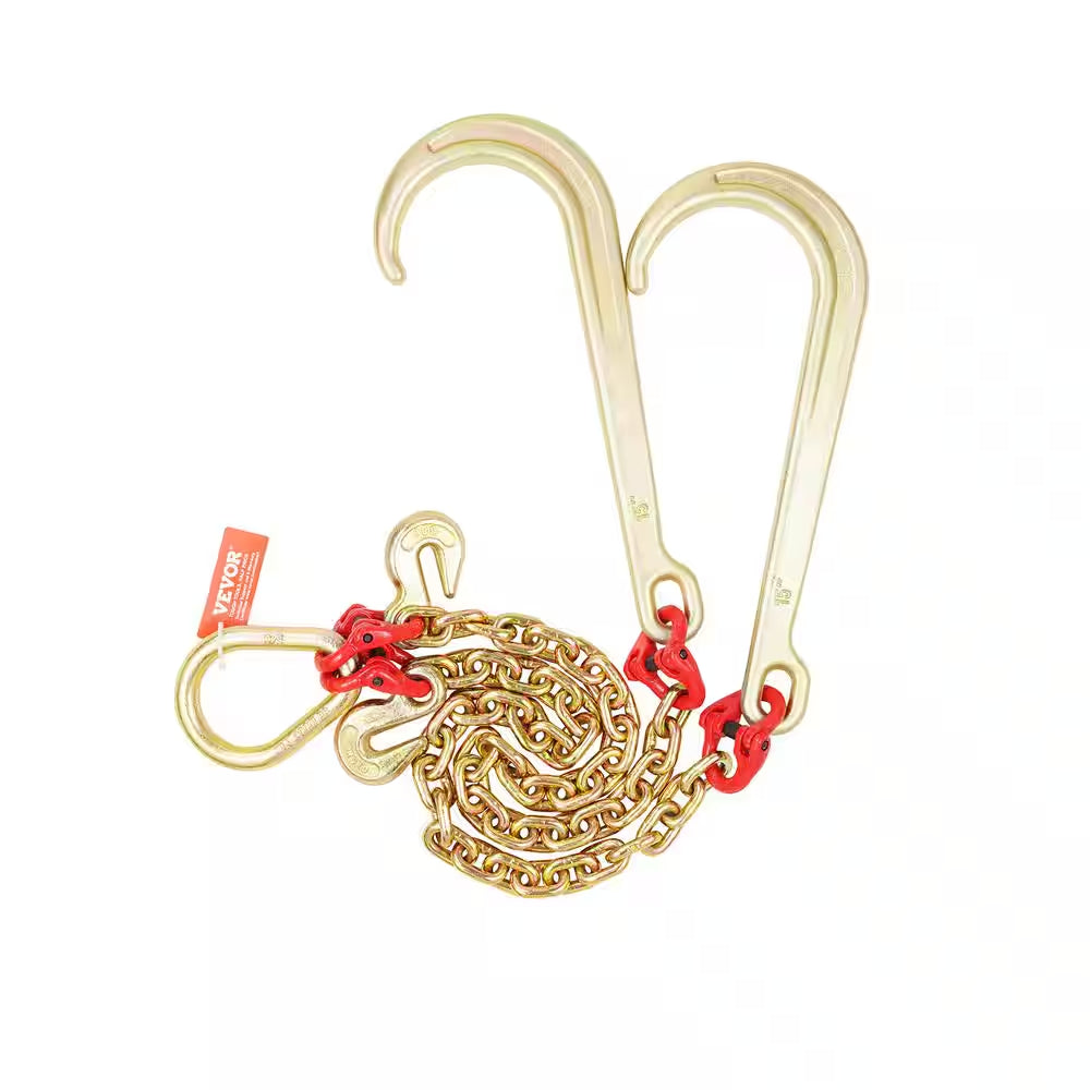5/16 In. X 2 Ft. G80 Tow Chain J Hook V-Chain Bridle Grab Hook Wrecker 10800 Lbs.