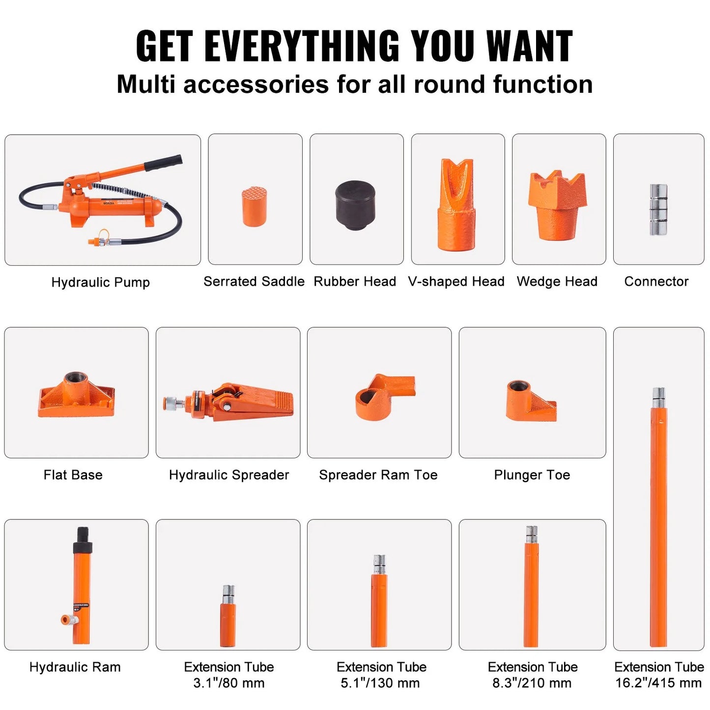 VEVOR 4 Ton/8800 LBS Porta Power, Portable Hydraulic Ram with 3.9 Ft/1.2 M Oil Hose, Auto Body Frame Repair Kit with Storage Case for Car Repair, Truck, Farm