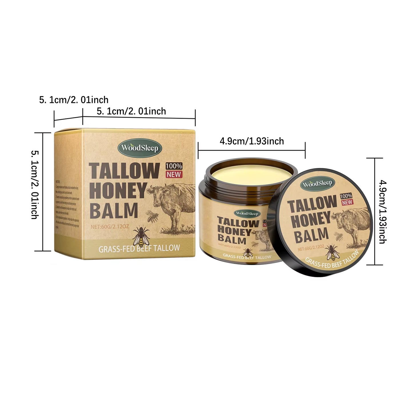 Beef Tallow Honey Balm Moisturizing Hydrating Face Cream Body Lotion Fades Fine Lines Tighten Soothen Brightening Facial Skin