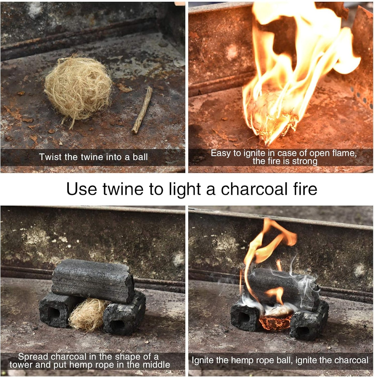 100% Windproof, Rainproof and Moisture- Emergency Survival Tool Kits| Long-Lasting Fire Starters for Campfires| Camping Cooking Kindling Tinder| Fire Rope Hemp Core| Unlimited Shelf Life