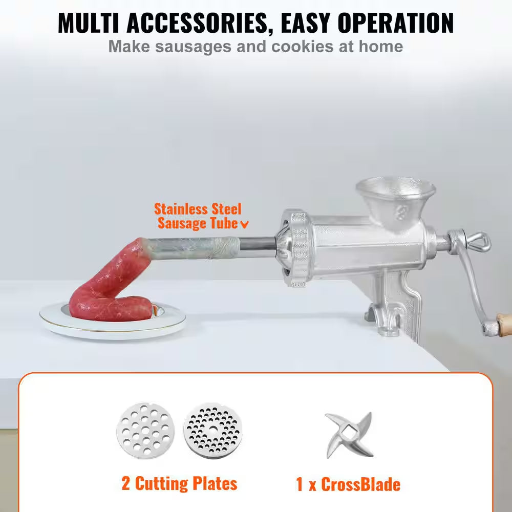 Manual Meat Grinder, Heavy-Duty Cast-Iron Hand Meat Grinder with Steel Table Clamp, Meat Mincer Sausage Maker