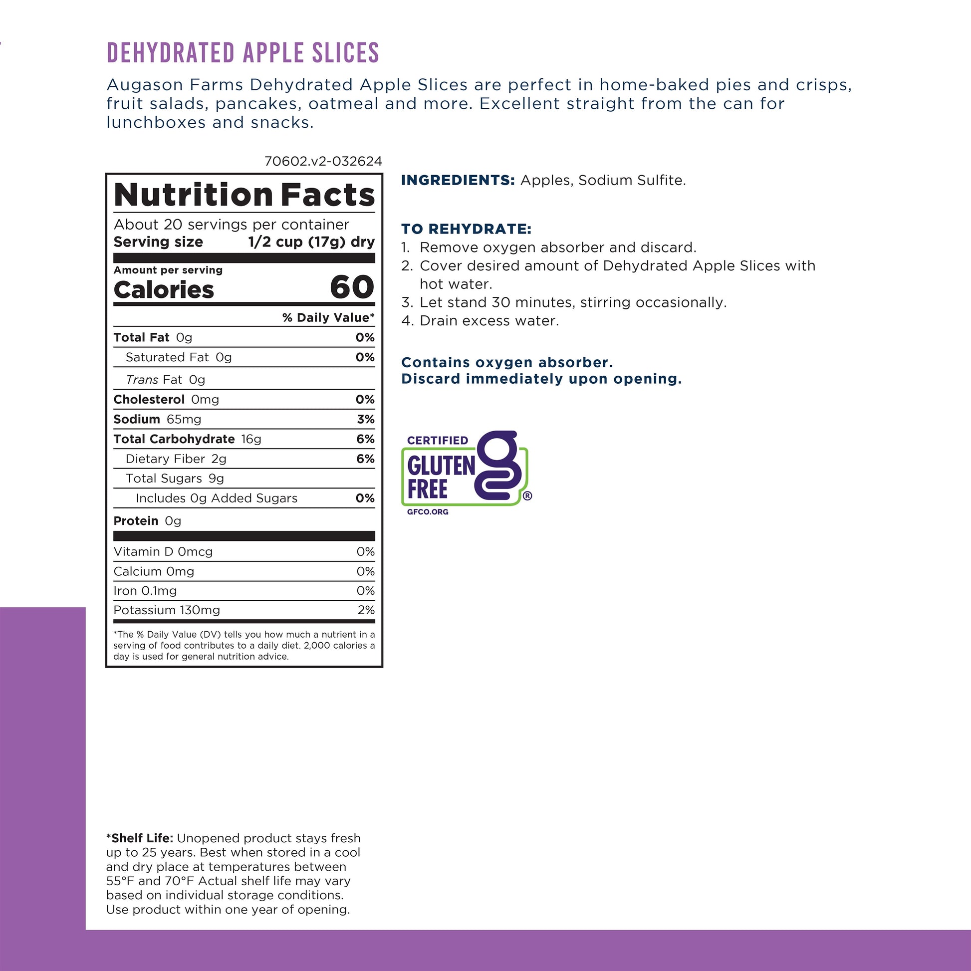 (3 Pack)  Dehydrated Apple Slices, 20 Servings, 12 Oz.