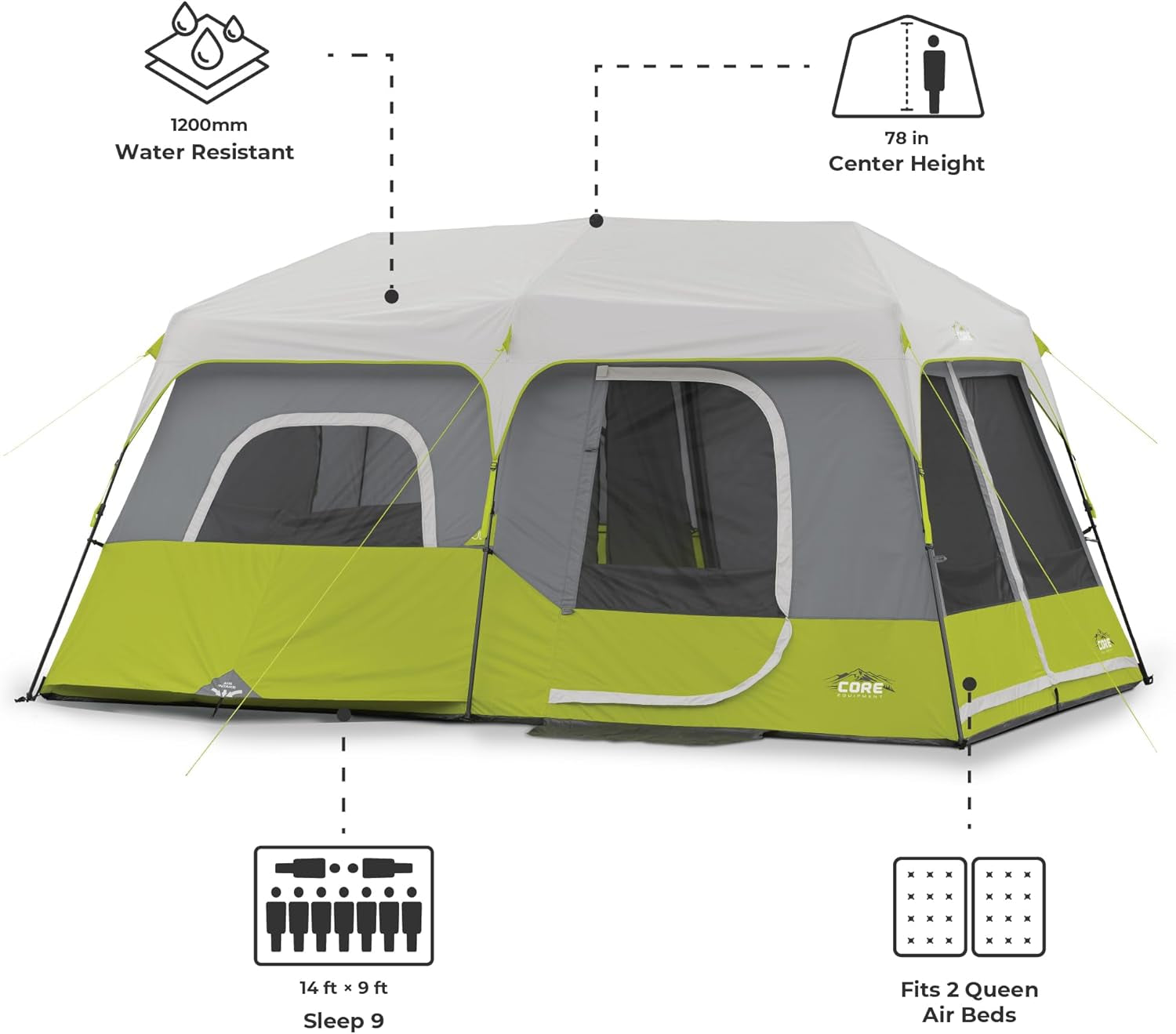 9 Person Instant Cabin Tent - 14' X 9', Green (40008)