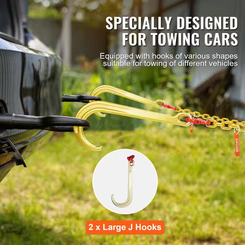 5/16 In. X 2 Ft. G80 Tow Chain J Hook V-Chain Bridle Grab Hook Wrecker 10800 Lbs.