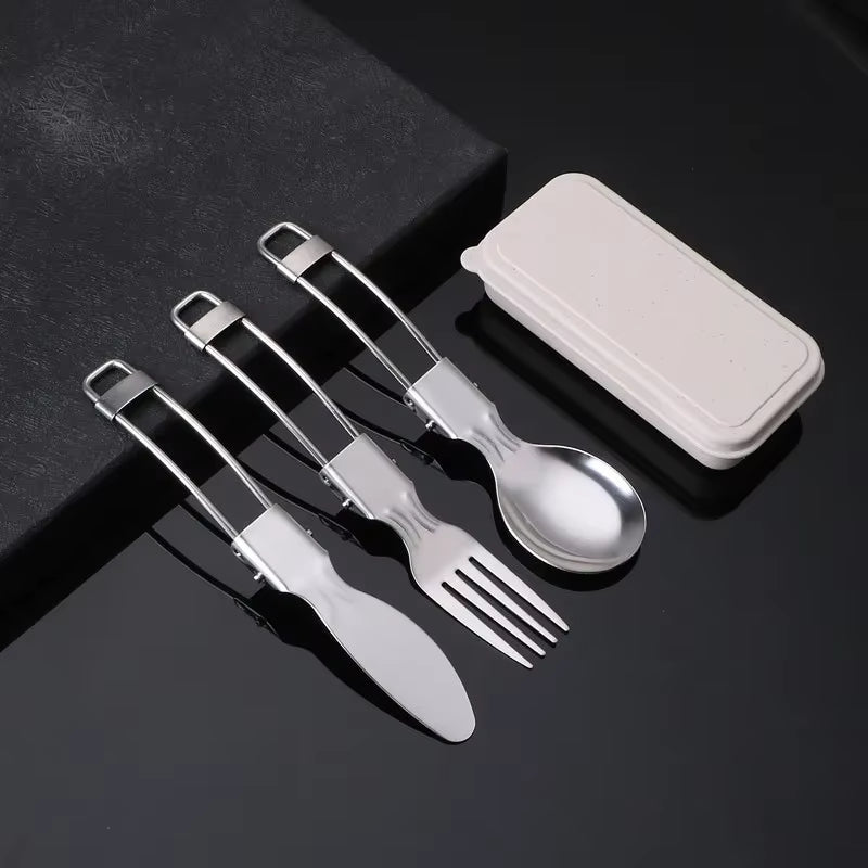 3PCS Mini Portable Outdoor Spoon Fork Tableware Camping Stainless Steel Cutlery Set for Hiking Outdoor Camping Cooking Supplies