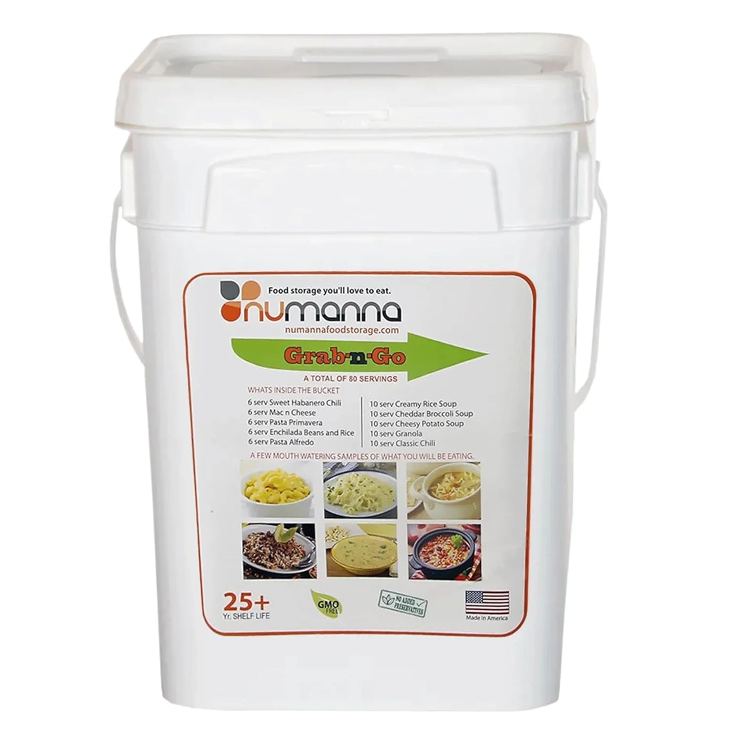Grab-N-Go Bucket – 80 Servings of Freeze-Dried Meals | 25+ Year Shelf Life | Ready-To-Eat Emergency Survival Food Kit | Non-Perishable Breakfast & Dinner | Made in USA