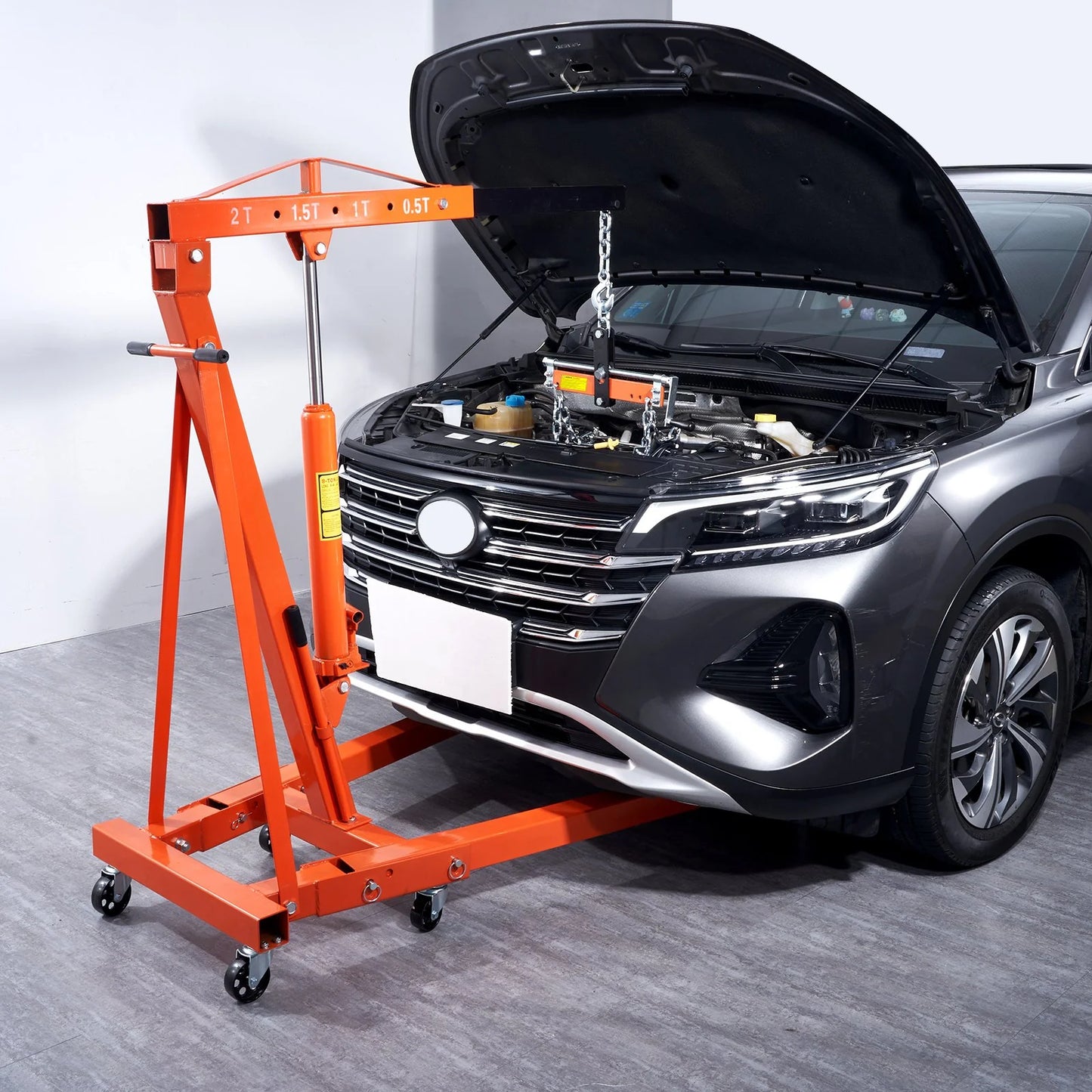 VEVOR Hydraulic Engine Hoist with Lever, 2 Ton/4400 LBS Heavy-Duty Cherry Picker Shop Crane, Foldable Engine Crane and Engine Hoist Leveler for Auto Repair, Motors, Weights Lifting, Loading